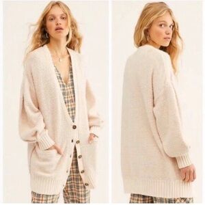 Free People Women's V-Neck Long Over-sized Cardigan Sweater-Size M